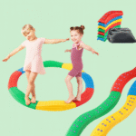 SucceBuy Montessori Toddler Balance Beam & Stepping Stones Set, Wooden Sensory & Motor Skills Toy for Kids 2–6, Non-Slip, Indoor/Outdoor Use