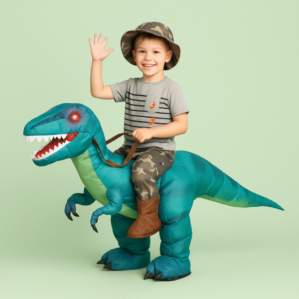 N52O Simbok Kids Inflatable Ride-On T-Rex Dinosaur Costume – Funny Blow-Up Halloween Outfit for Boys & Girls