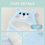 Newborn Baby Hooded Swaddle Blanket – Soft Velvet, Cartoon Animal Design, Warm Wrap for Fall & Winter - Image 8